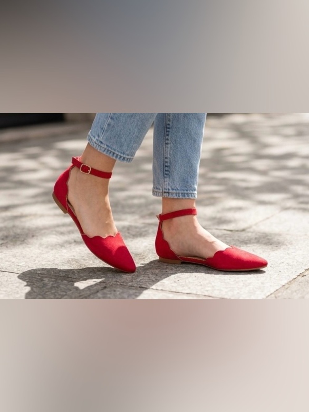 Isaac Mizrahi New York Red Scalloped Ankle Strap Flats Size 8.5